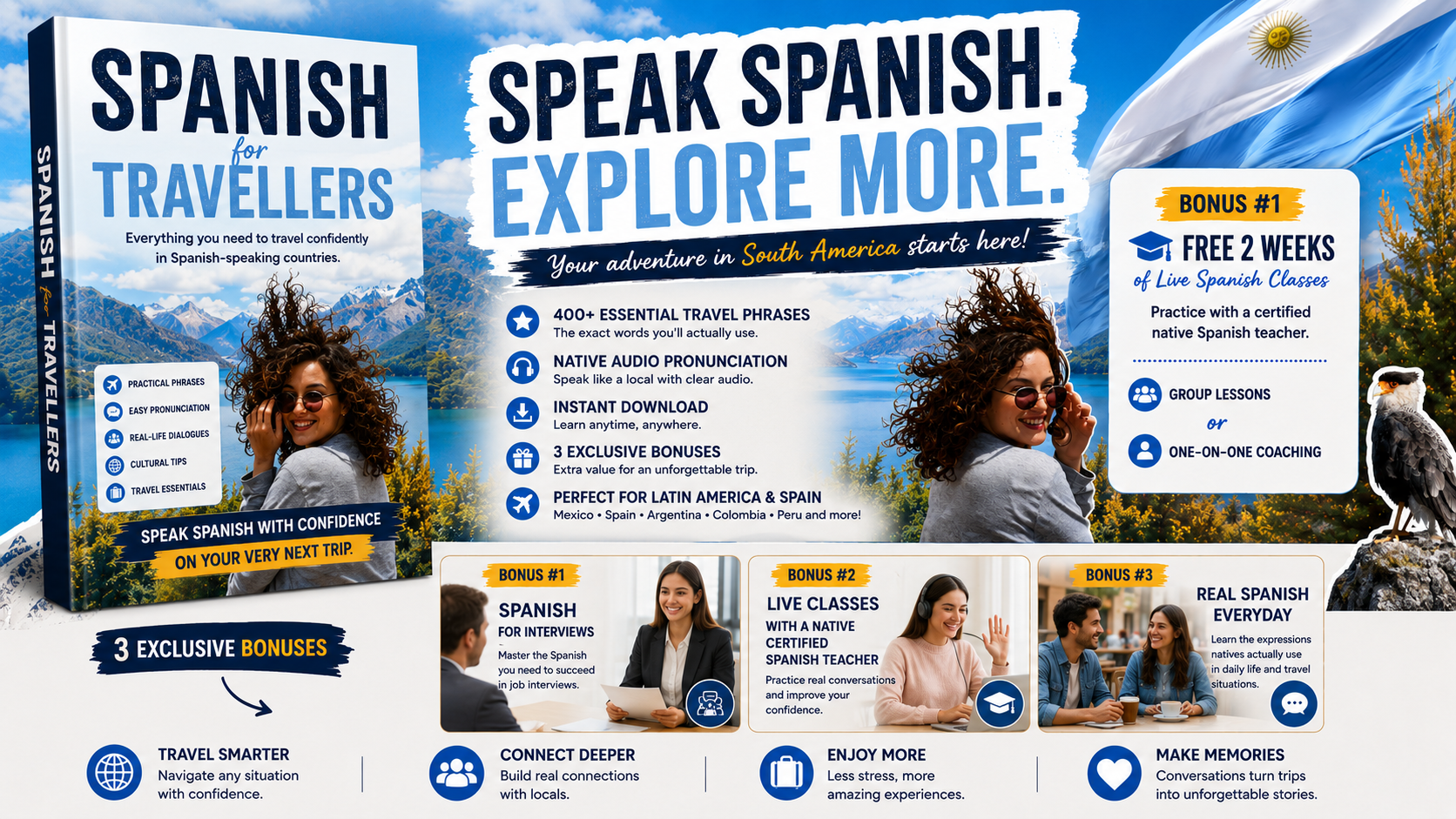 Spanish for Travellers + 3 BONUS - Speak Spanish with confidence on your very next trip